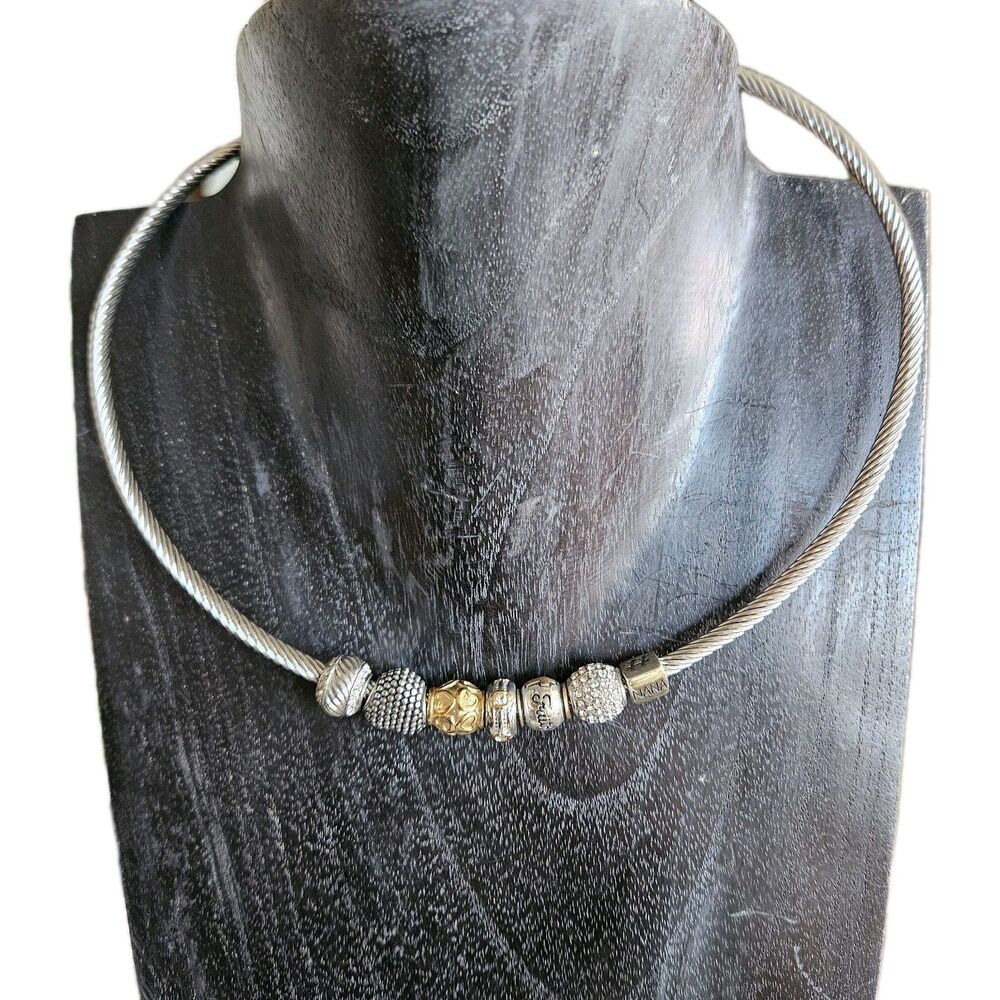Judith Ripka Silver Rope Collar Necklace and Bracelet Diamonique CZ Charms 925